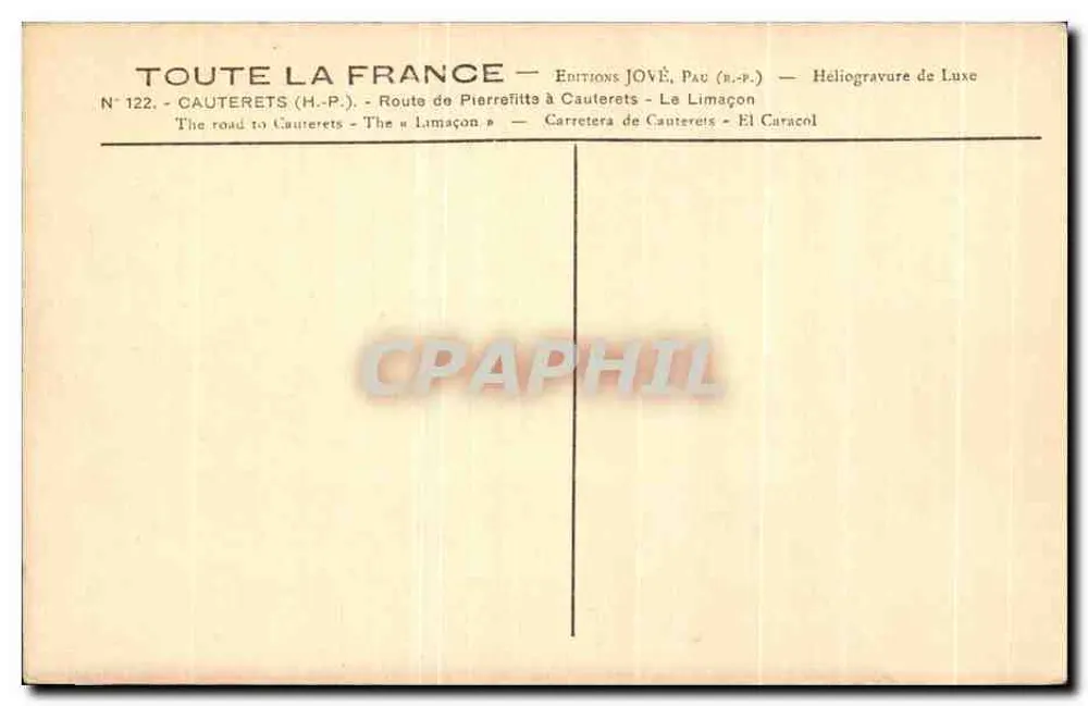 Estrada de Pierreflitte a Cauterets — Le Lamaçon — Edições JOVÈ, Pau (B.P.) - Verso