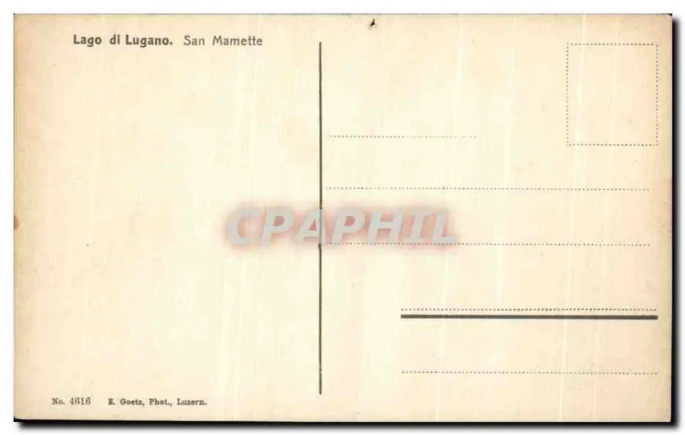 Lago di Lugano, San Mamette — vista lacustre com dois homens em barco — E. Goetz, Fot., Luzern, n° 4816 - Verso