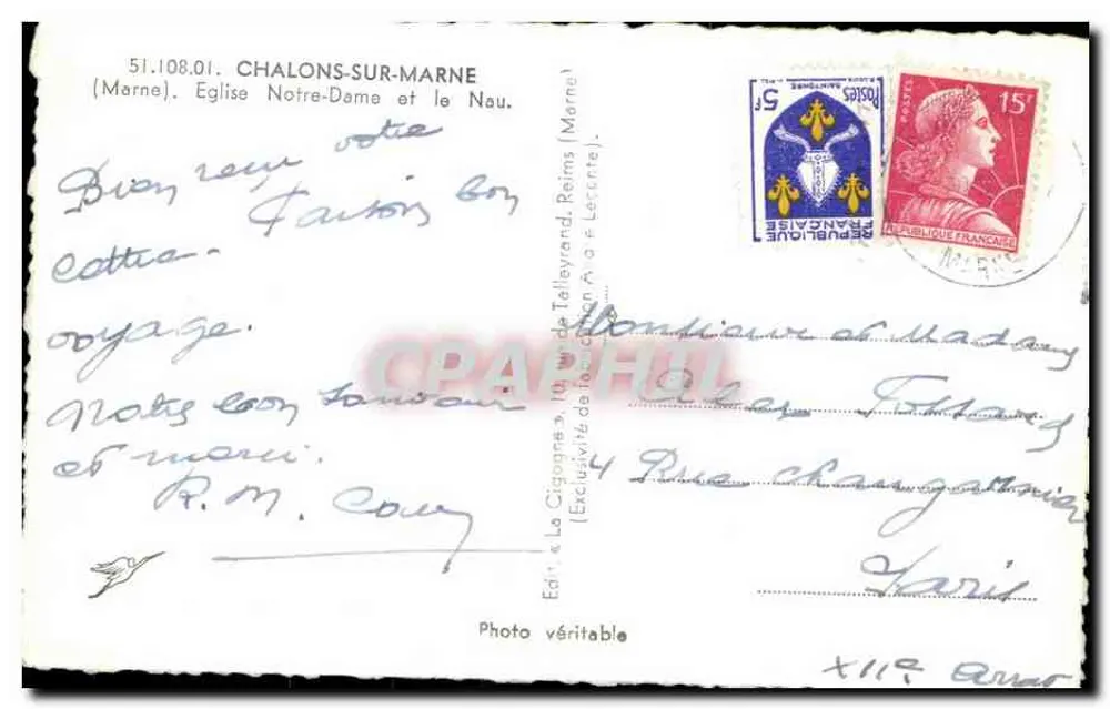 Chalons-sur-Marne — Kirche Notre-Dame und der Nau — La Cigogne, Verlag - Rückseite