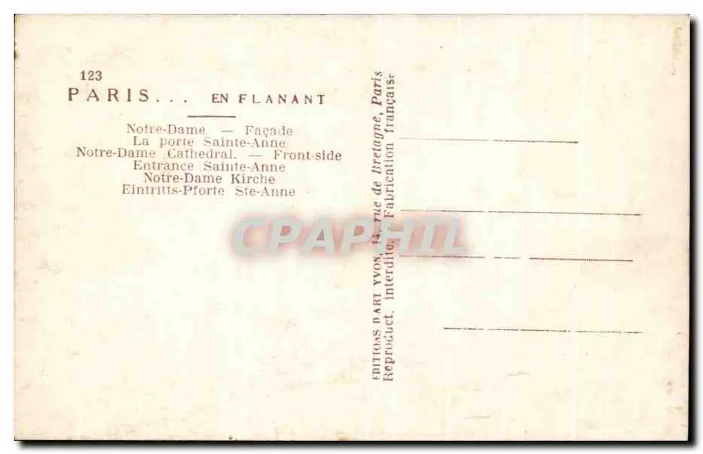 Notre-Dame de Paris — Porte Sainte-Anne — Éditions D'Art Yvon, Paris - Rückseite