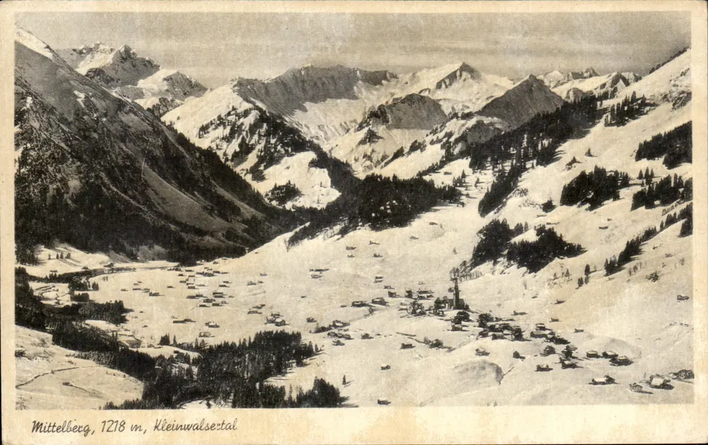 Mittelberg, 1218 m, Kleinwalsertal — vista panorâmica nevada — Metz Ansichtskarten - Frente