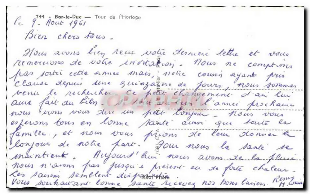 Bar-le-Duc — Torre da Hora — editor Cap, n° 744 - Verso
