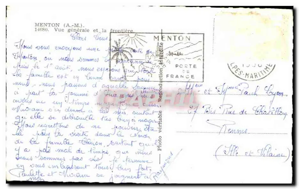 Vista geral de Menton — Lembrete de Menton — Editor: Ed. Cour - Verso