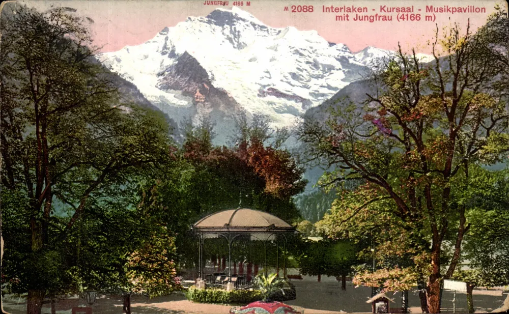 Interlaken - Kursaal - Musikpavillon mit Jungfrau (4166 m) — Édition Photoglos, Zürich, n° 2088 - Vorderseite