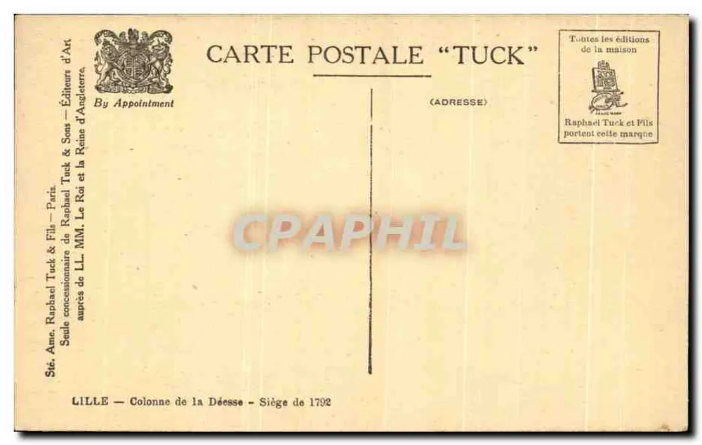 Colonna della Dea — Lille — Editore Tuck & Fils - Verso