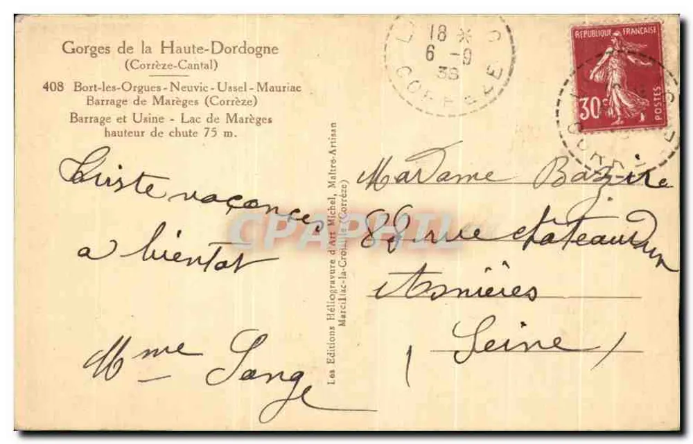 Gorges de la Haute-Dordogne — Staudamm Marèges — Verlag Michéch - Rückseite