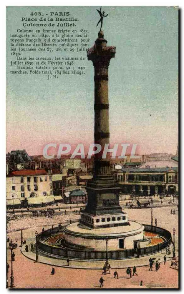 Paris. Place de la Bastille — Säule vom Juli — Verlag L. Bossos, n° 408 - Vorderseite