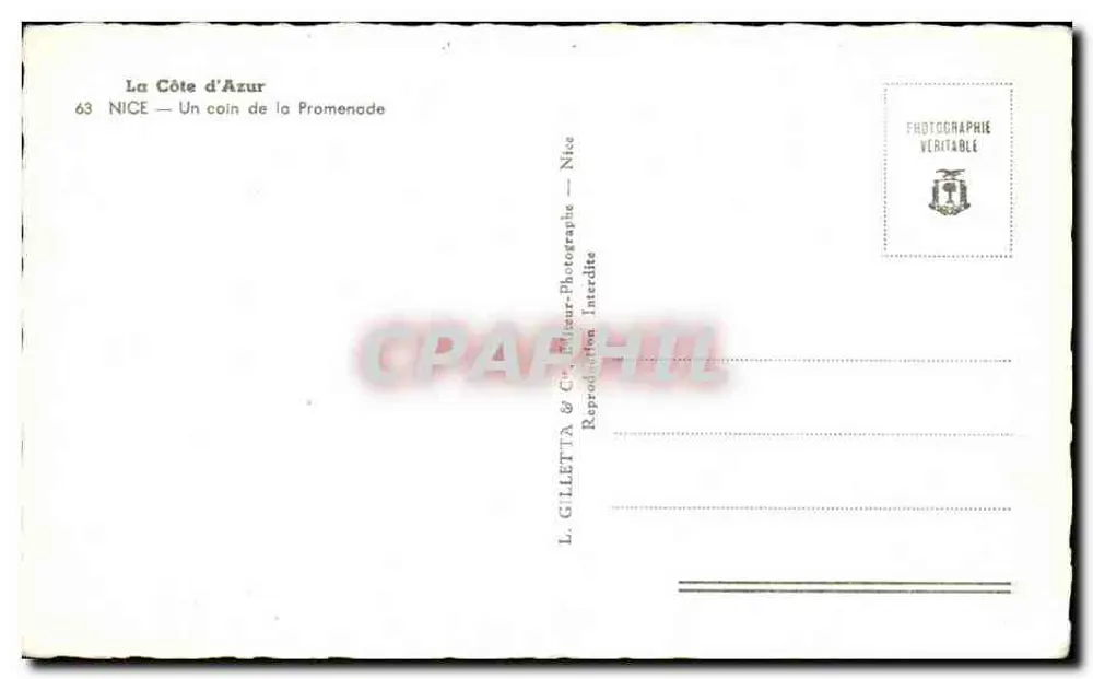 Nice — Um canto da Promenade — L. Gilletta & Cie - Verso