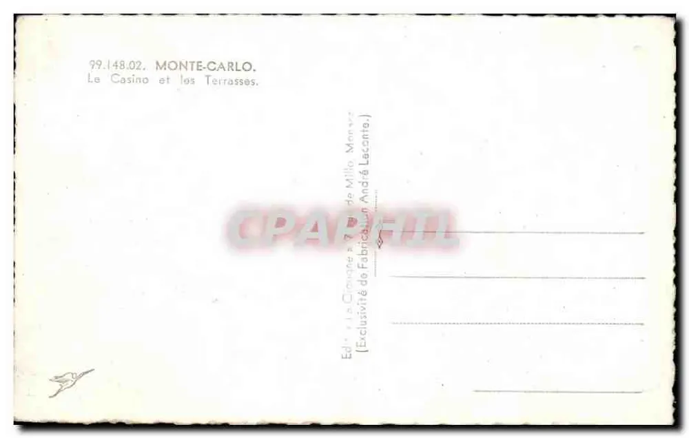 Das Casino und die Terrassen — Monte-Carlo — Verlag La Cigogne de Millo & André Laconte, Nr. 99.148.02 - Rückseite
