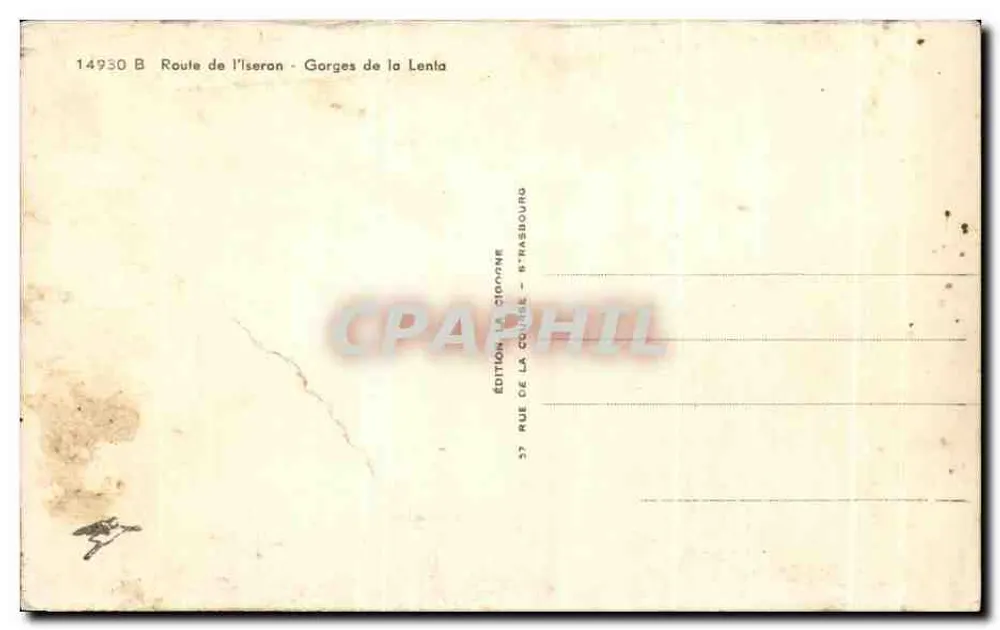Gorges da Lenta — Estrada do Iseron — Edição La Ciponne, 37 rue de la Ciponne, Strasbourg - Verso