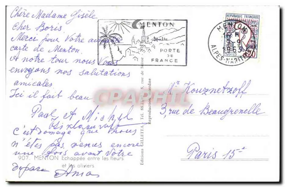 Menton — uitzicht vanaf de olivenbomen — Edities GILLETIA, n°907 - Achterkant
