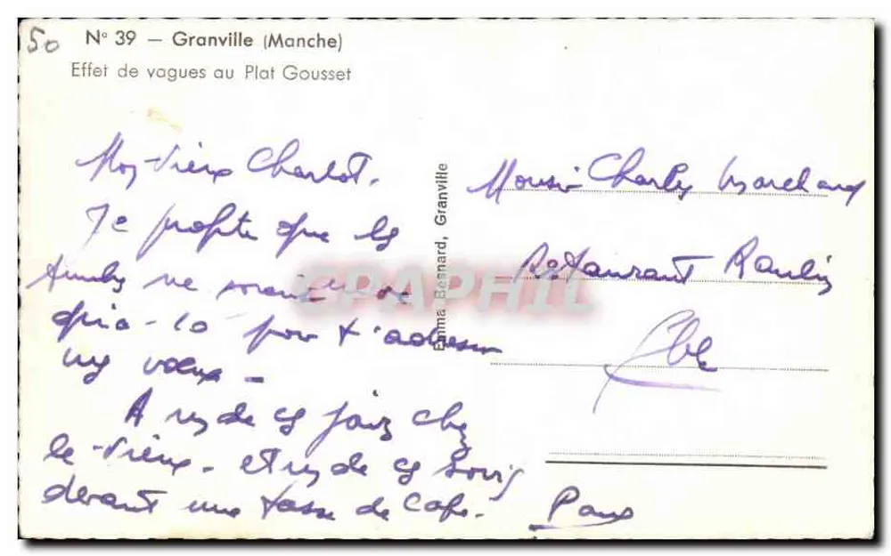 Efeito de ondas no Plat Gousset — Granville (Manche) — Editora: Emma Bernard, n° 39 - Verso