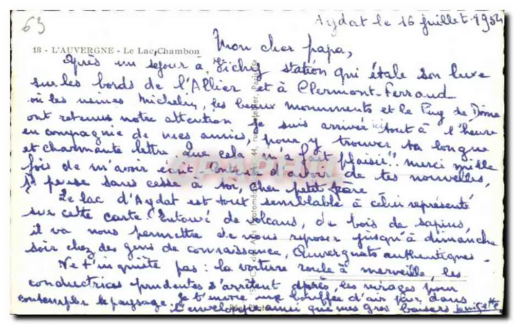 A Auvergne - O Lago de Aydat — Chambon — editor Cap - Verso