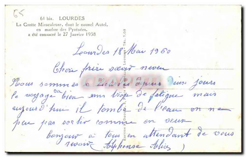 A Gruta Milagrosa — Lourdes — Editor Edillet, n° 61 bis - Verso