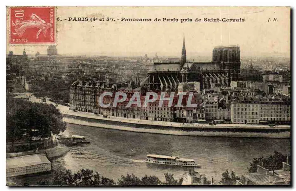 Paris (4e e 5e) — Panorama de Paris tirado de Saint-Gervais — J.H. - Frente