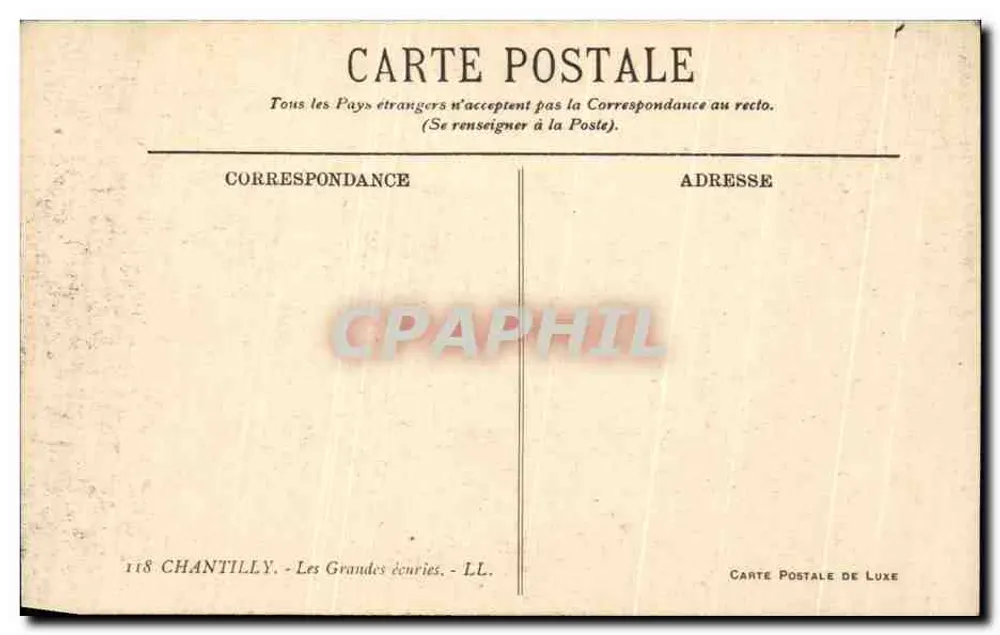 Chantilly — Castelo de Chantilly — Carta postal de luxo - Verso