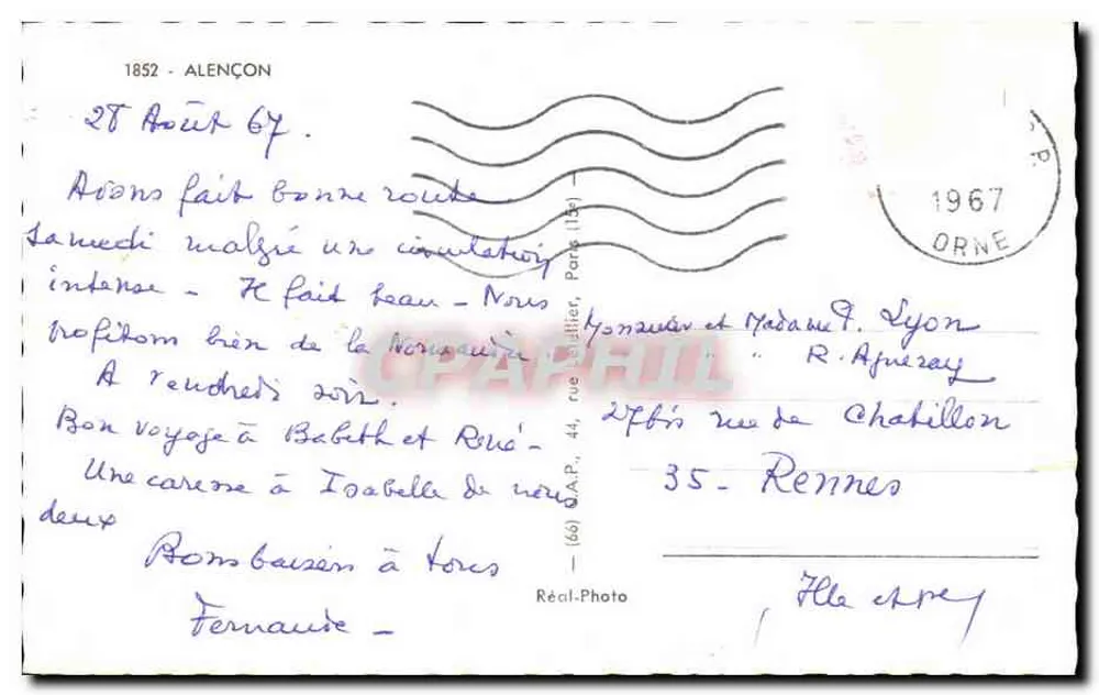 Alençon — Erinnerung an Alençon — Récl-Photo - Rückseite
