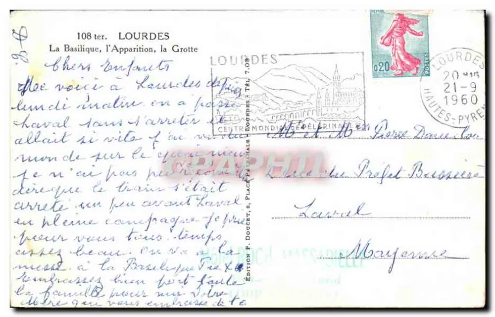 Lourdes — Apparition de la Vierge Marie dans la grotte — Édition P. Doucet, n° 108 ter - Verso