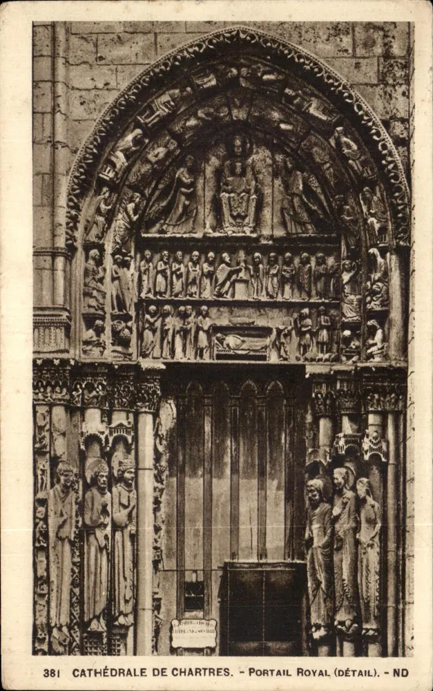 Cathédrale de Chartres — Portail Royal (détail) — ND, IMPRIMÉ SUR LA CARTE, n° 381 - Anverso