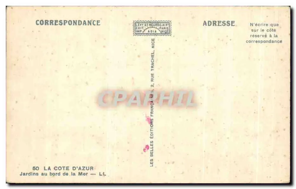 Gärten am Meer — Adia — Éditions Levy et Neurdein, Nice - Rückseite