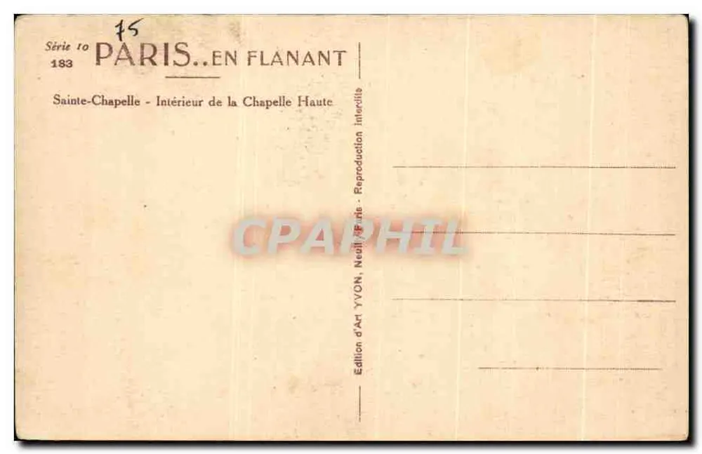 Innenansicht der Chapelle Haute — Sainte-Chapelle — Édition d'Art YVON, Paris - Rückseite