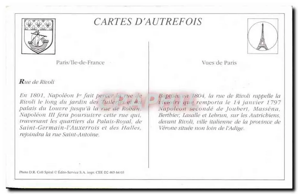 Paris — Der Tuileries-Garten und die Rue de Rivoli — ND Phot - Rückseite