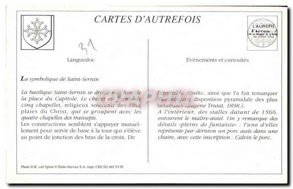 Toulouse — Igreja de São Sernin — Édito-Service S.A. n° D2 465 53 05 - Verso
