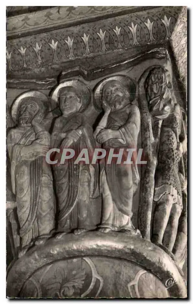 Issoire - Kirche Saint-Austremoine — Kapitell der Passion, 4. Seite, Drei Apostel — Réal-Photo, Paris - Vorderseite