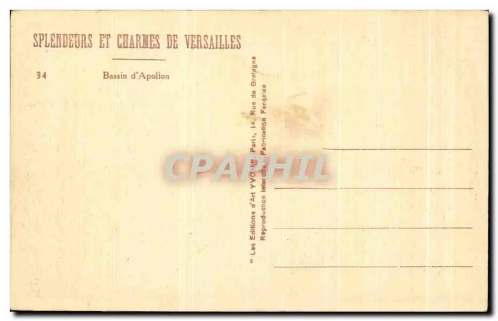 Versailles — Bassin d'Apollon — Les Éditions d'Art YVO, Paris - Rückseite