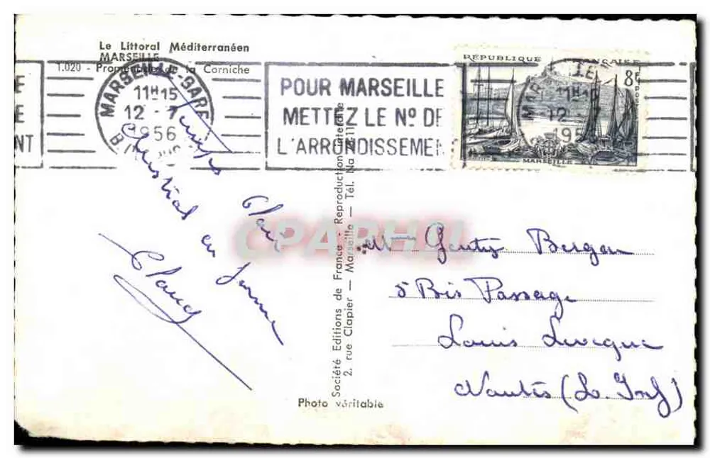 Promenade de la Corniche — Marseille — Éditions de France - Rückseite