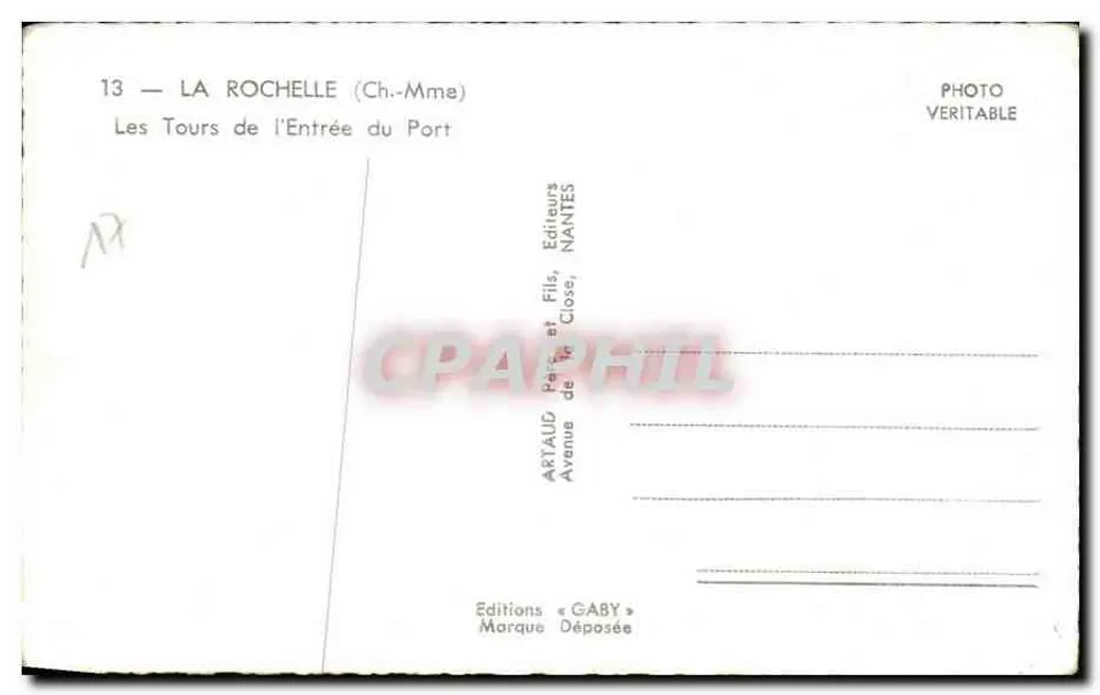 La Rochelle — Die Türme am Hafenportal — Editions Gaby, Nantes - Rückseite