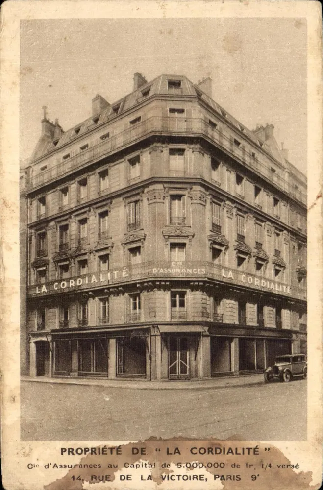 Gebäude der Versicherungsgesellschaft La Cordialité — 14, rue de la Victoire, Paris 9e — Verlag La Cordialité - Vorderseite