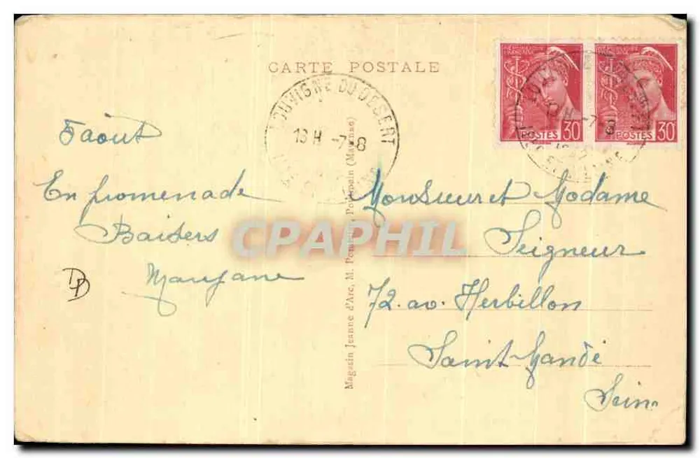 Pontmain — Der Portikus der Basilika — Die Großen Pfeiler — Verlag: Magasin d'Art, M. Poujoulat (Pontmain) - Rückseite