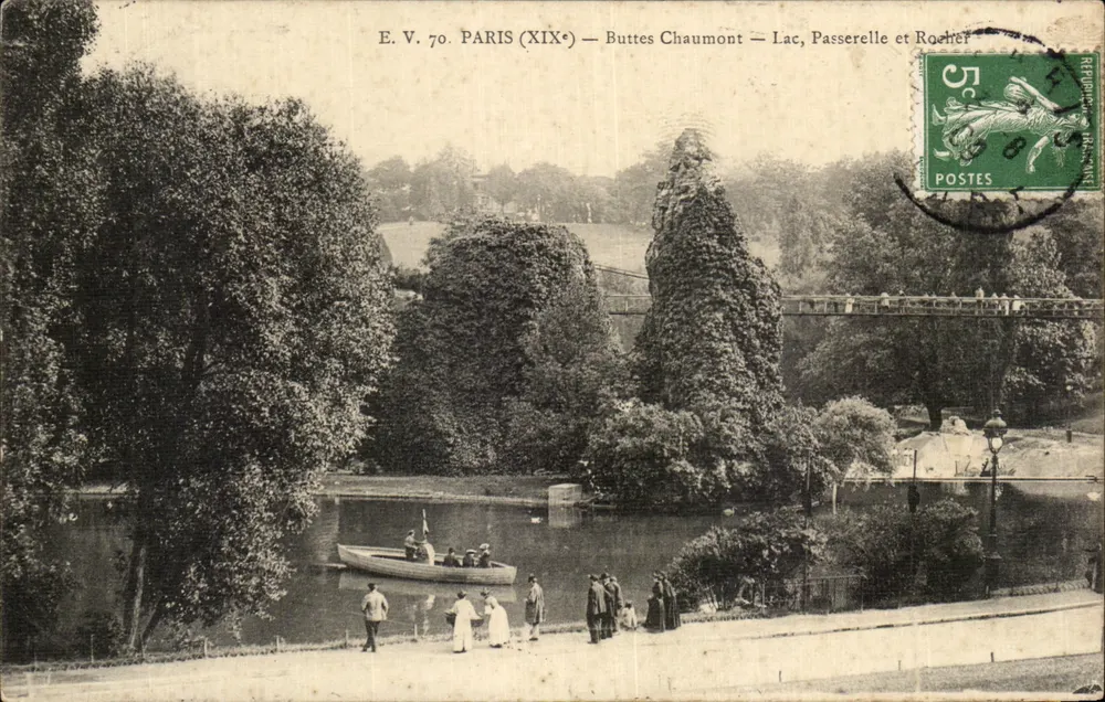 Buttes Chaumont — See, Brücke und Felsen — E.V. 70, Paris (19. Jahrhundert) - Vorderseite