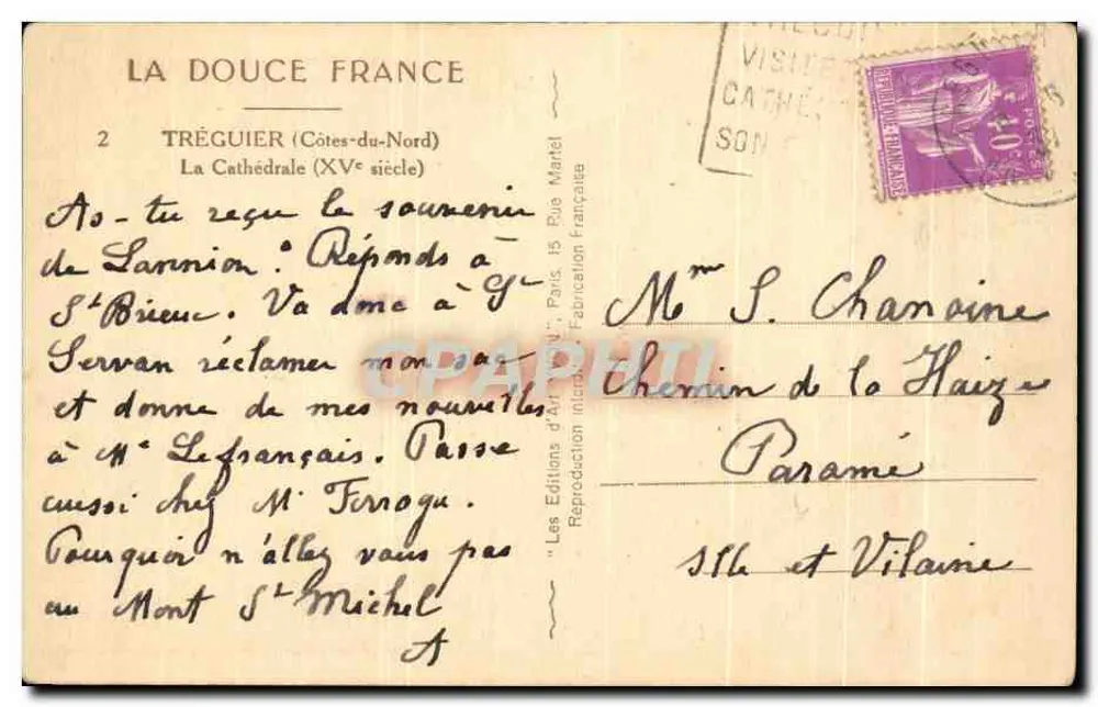 Tréguier — Catedral do século XV — Les Éditions Marcel - Verso