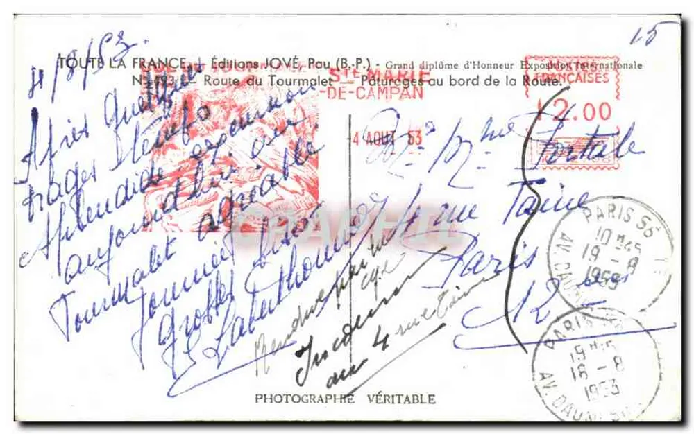 Tourmaletstraße — Weiden am Straßenrand — Éditions JOVÉ, Pau (B.P.) - Rückseite