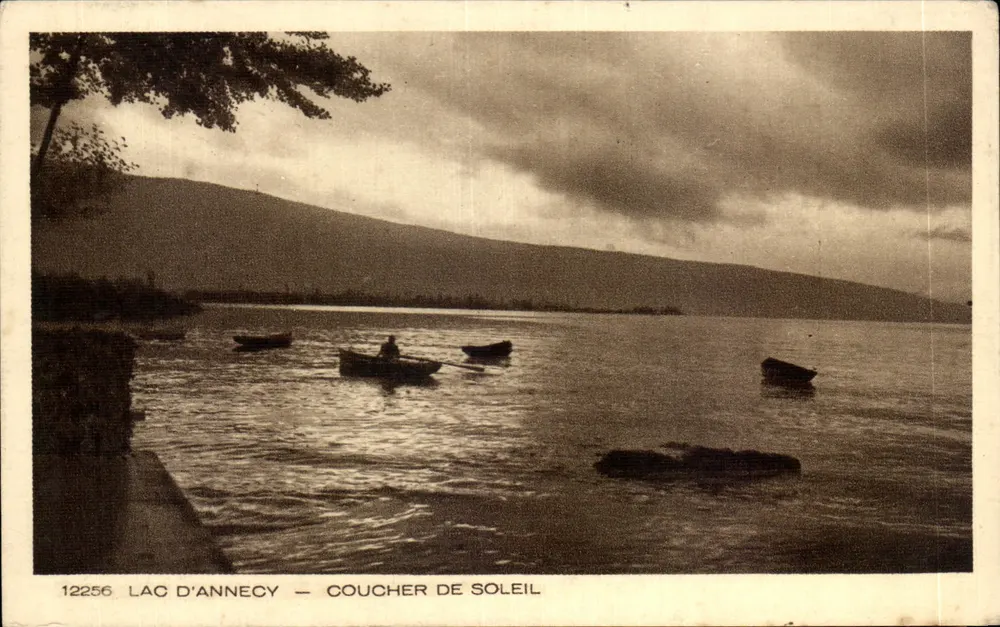 Lago de Annecy — Pôr do Sol — Coleção Les Deux Savoies, editor Braun & Cie, Mulhouse-Dornach - Frente