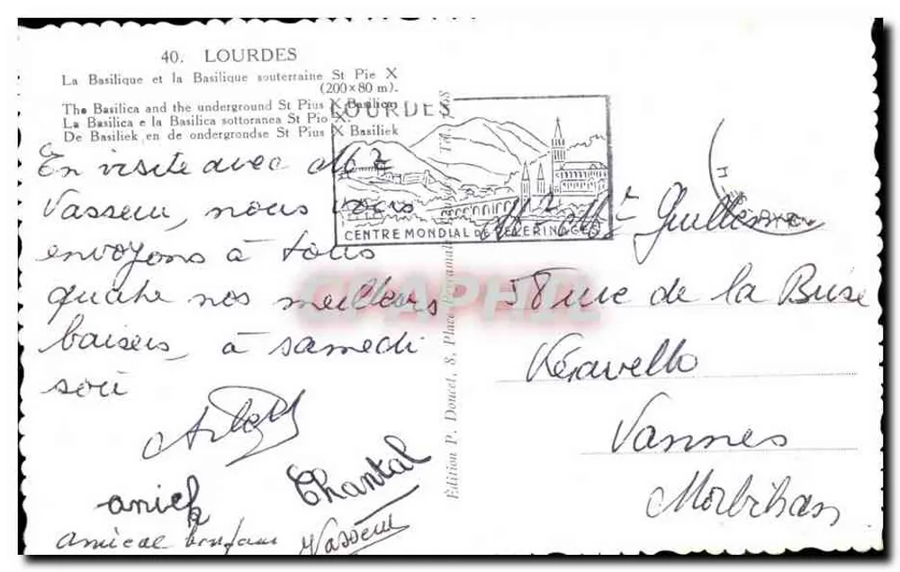 Lourdes — A Basílica e a Basílica Subterrânea São Pio X — Edição P. Doucet, 8, Place de la Busse, Lourdes - Verso