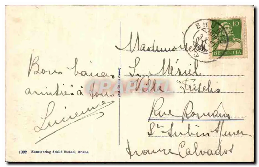 Rosenlaui, Engelhörner — montanhas rochosas e floresta — Kunstverlag Schild-Bichsel, Briens n°1092 - Verso