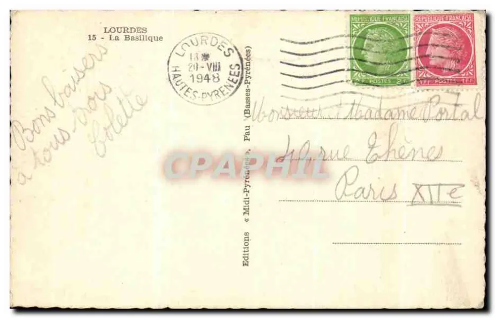 Lourdes — A Basílica — Edições Pau (Midi-Pyrénées) - Verso