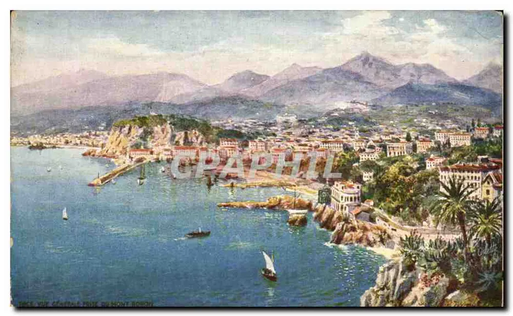 Visão geral do porto de Mont Boron — Coleção 'Cidades da França' — Olliffe, série 990 - Frente
