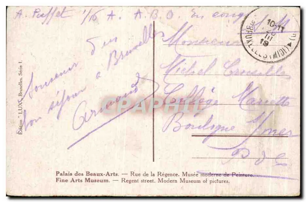 Bruxelas — Museu Moderno de Pintura — Edição LUX, Bruxelas, Série I - Verso