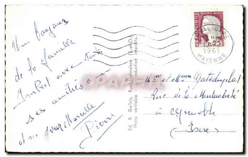 Laval — Lembrete de Laval — Ed. R. Gallots, Rue de la Mairie (S.-et-O.) - Verso