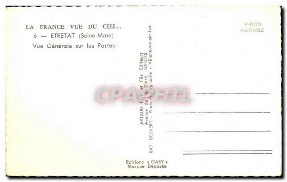 Étretat (Seine-Mme) — Visão Geral sobre as Portas — Edições Artaud & Delvert, Nantes - Verso