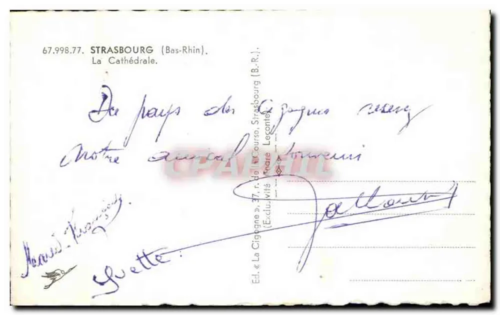 Estrasburgo — A Catedral — A Cegonha, ed. A Cegonha - Verso