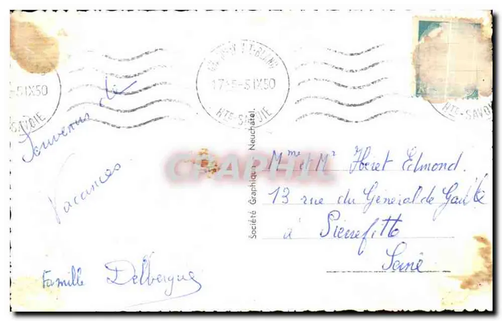 Chamonix e o Brévent — vista aérea — Sociedade Gráfica Neuchâtel n°189 - Verso