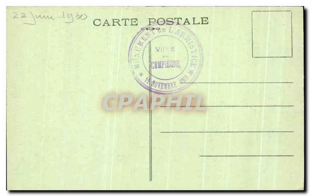 Floresta de Compiègne — Clariana da Renderização — Vagão do Marechal Foch onde foi assinado o armistício do 11 de Novembro de 1918 - Verso