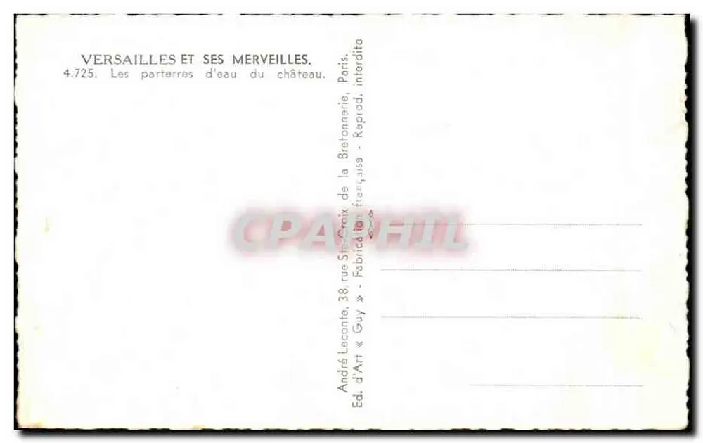 Versailles und seine Wunder — Die Wasserparterres des Schlosses — Éd. Guy, n° 4.725 - Rückseite