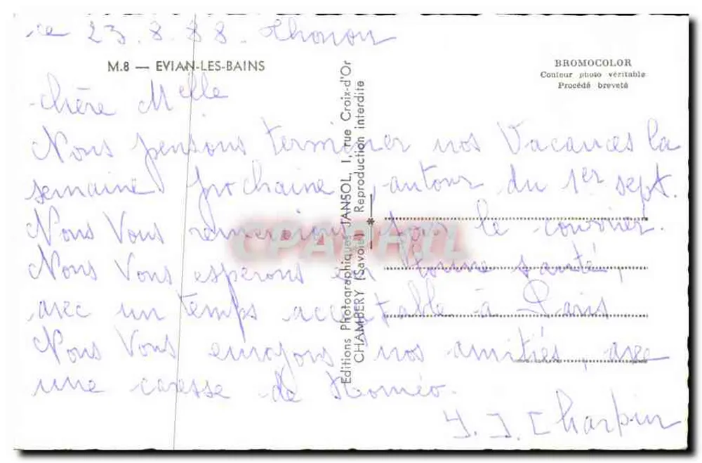 Évian-les-Bains — widok panoramiczny — Wydawnictwo TANBOL (Chambéry) - Rewers