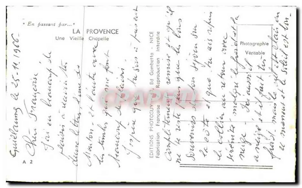 Uma Velha Capela — Provência — Éditions Photoguy, Nice - Verso
